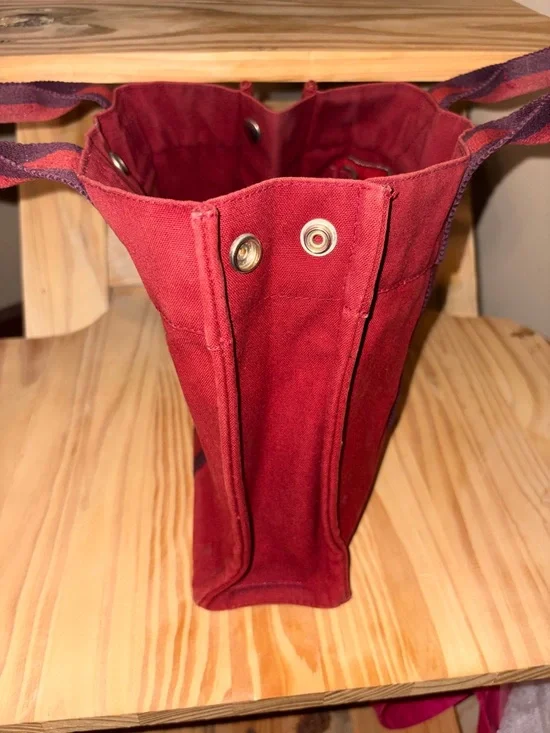 Hermes Fourre Tout PM Red Canvas Tote with Dark Stripe Handles EUC Vintage - Picture 7 of 13